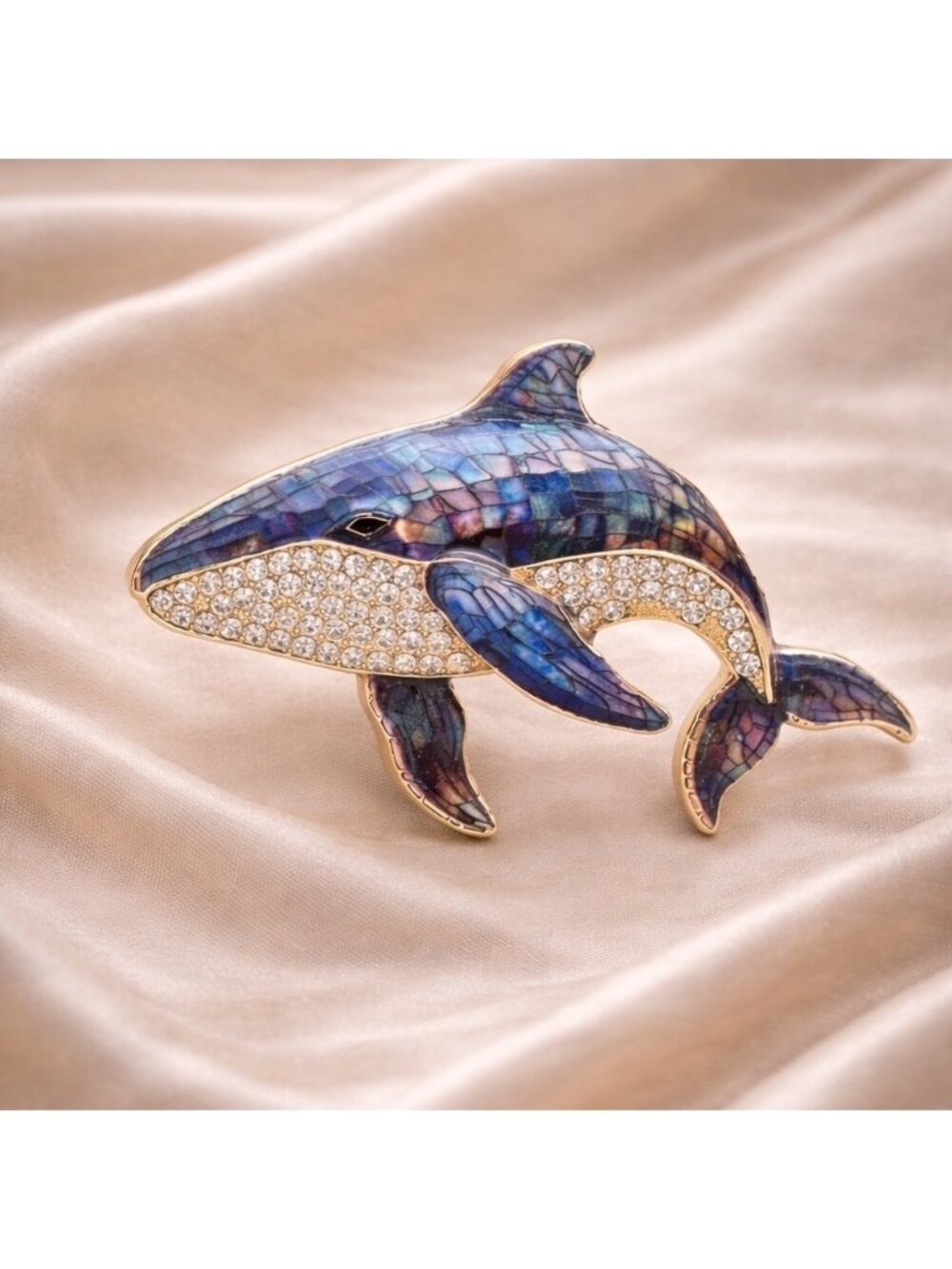 Anthropologie Blue and Gold Whale Brooch